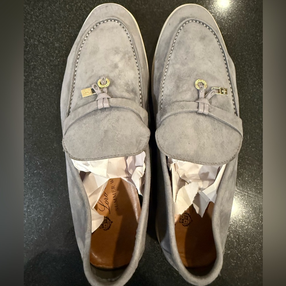 Loro Piana Light Gray Suede Loafers